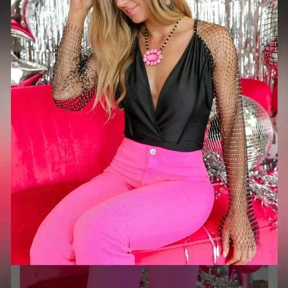 Envme Luna Black Bodysuit With Rhinestone Sleeves Size S - Picture 4 of 16